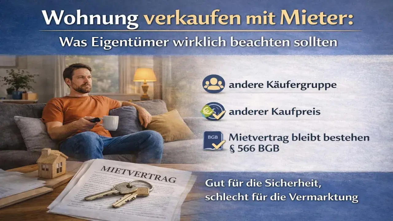 Mann auf Sofa mit Fernbedienung und Tasse. Thema: Vermieter verkauft Wohnung, muss ich ausziehen? Mietvertrag bleibt bestehen.