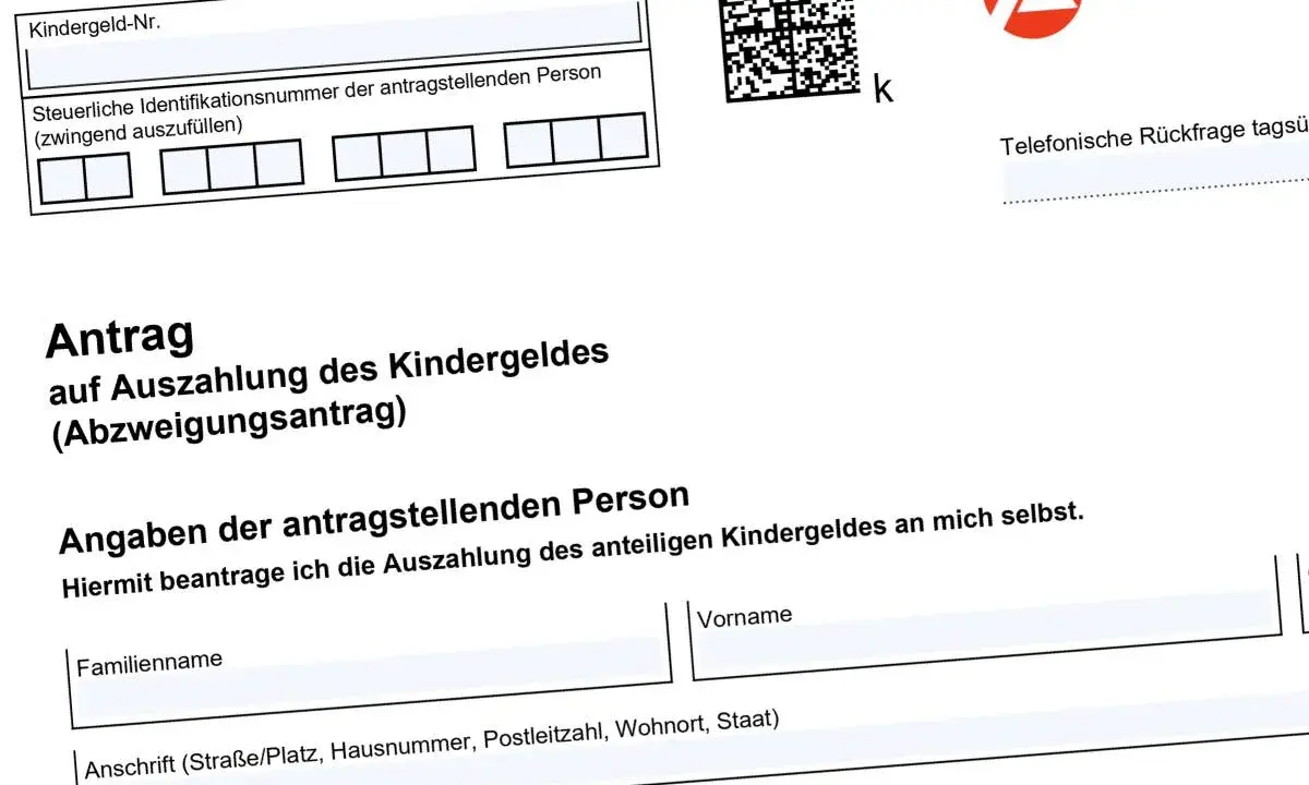 Antrag auf Auszahlung des Kindergeldes. Formular zur Beantragung von Kindergeld, ähnlich einer kindergrundsicherung tabelle.