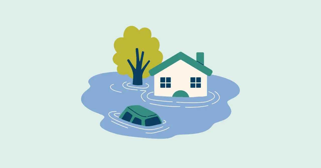 Ein Haus und ein Auto sind überflutet. Informationen zur wasserschaden mietminderung tabelle.
