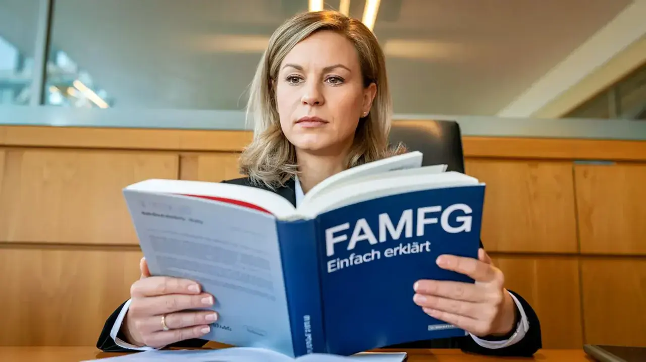 Frau liest im FAMFG-Buch, das das vermittlungsverfahren famfg erklärt.