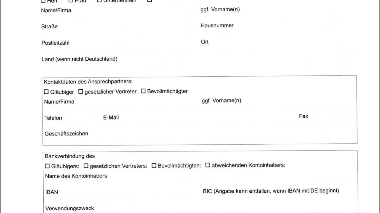 Formular für die **Herausgabe vollstreckbare Ausfertigung**. Enthält Felder für Schuldner-, Kontakt- und Bankdaten.