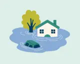 Ein Haus und ein Auto sind überflutet. Informationen zur wasserschaden mietminderung tabelle.