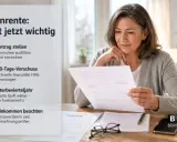 Frau prüft Dokumente zur Witwenrente. Wichtig: Antrag, Vorschuss, Sterbevierteljahr, Einkommen. Auch für die zweite Ehefrau relevant.