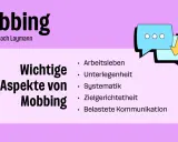 Mobbing am Arbeitsplatz: Wichtige Aspekte wie Arbeitsleben, Unterlegenheit, Systematik und belastete Kommunikation.