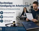 Mann liest Kündigung. Tipps im Arbeitsrecht: Fristen prüfen, Abfindung verhandeln, Klagefrist beachten. Rechtsberatung ist wichtig.