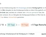 Beispielrechnung: So lässt sich der Urlaub auszahlen lassen. 30 Urlaubstage, 6 Monate gearbeitet, 10 Tage genommen, ergeben 5 Tage Resturlaub.