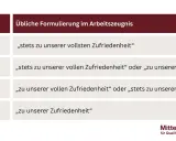 Tabelle zeigt Schulnoten und typische Formulierungen im Arbeitszeugnis. Beispiele für negative Formulierungen im Arbeitszeugnis sind hier nicht enthalten, nur positive.