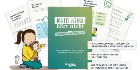 Wenn die Kindesmutter kooperiert nicht, hilft dieser Guide. Illustration zeigt eine Mutter mit Kind und Buchcover "Mein Kind hört nicht".