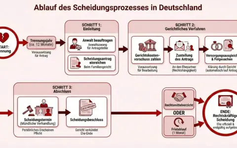 Der Ablauf einer Scheidung in Deutschland: Trennung, Antrag, Gerichtliches Verfahren, Abschluss. So funktioniert die Scheidung.