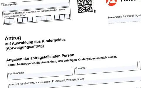 Antrag auf Auszahlung des Kindergeldes. Formular zur Beantragung von Kindergeld, ähnlich einer kindergrundsicherung tabelle.