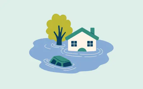 Ein Haus und ein Auto sind überflutet. Informationen zur wasserschaden mietminderung tabelle.