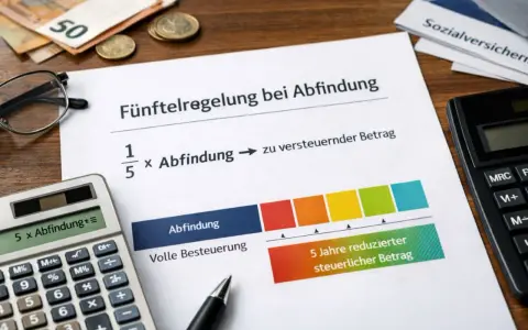 Fünftelregelung zur Abfindung: Berechnung des zu versteuernden Betrags mit einer Grafik, die die volle Besteuerung und eine 5-Jahres-Reduzierung zeigt.