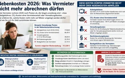 Mieter zahlt Nebenkostenabrechnung nicht? Prüfen Sie auf unzulässige Posten wie Kabelgebühren oder Verwaltungskosten. Holen Sie sich Ihr Geld zurück!