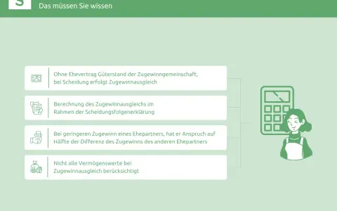 Grafik erklärt den Zugewinnausgleich bei Scheidung. Auch bei negativem Zugewinn gibt es Regeln.
