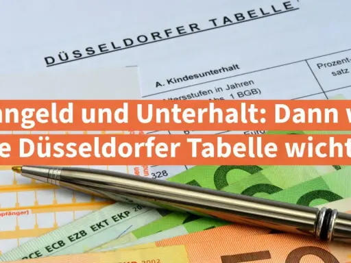 Düsseldorfer Tabelle: Wird Kindesunterhalt beim Wohngeld angerechnet? Stift auf Geldscheinen und Dokumenten.