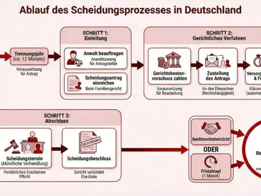 Der Ablauf einer Scheidung in Deutschland: Trennung, Antrag, Gerichtliches Verfahren, Abschluss. So funktioniert die Scheidung.