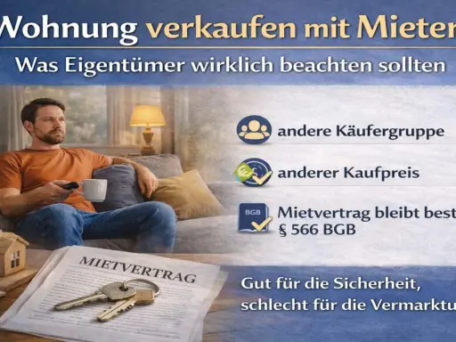 Mann auf Sofa mit Fernbedienung und Tasse. Thema: Vermieter verkauft Wohnung, muss ich ausziehen? Mietvertrag bleibt bestehen.