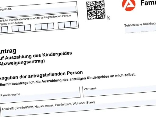 Antrag auf Auszahlung des Kindergeldes. Formular zur Beantragung von Kindergeld, ähnlich einer kindergrundsicherung tabelle.
