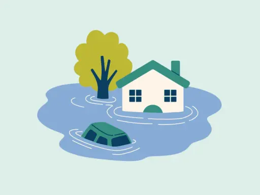 Ein Haus und ein Auto sind überflutet. Informationen zur wasserschaden mietminderung tabelle.