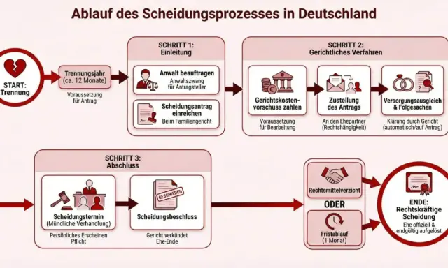 Der Ablauf einer Scheidung in Deutschland: Trennung, Antrag, Gerichtliches Verfahren, Abschluss. So funktioniert die Scheidung.