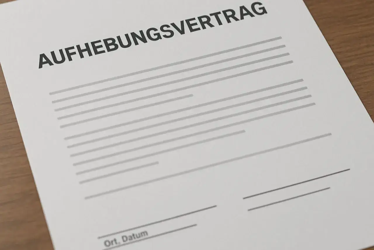 Ein Aufhebungsvertrag, der den Urlaubsanspruch regelt, liegt auf einem Holztisch.