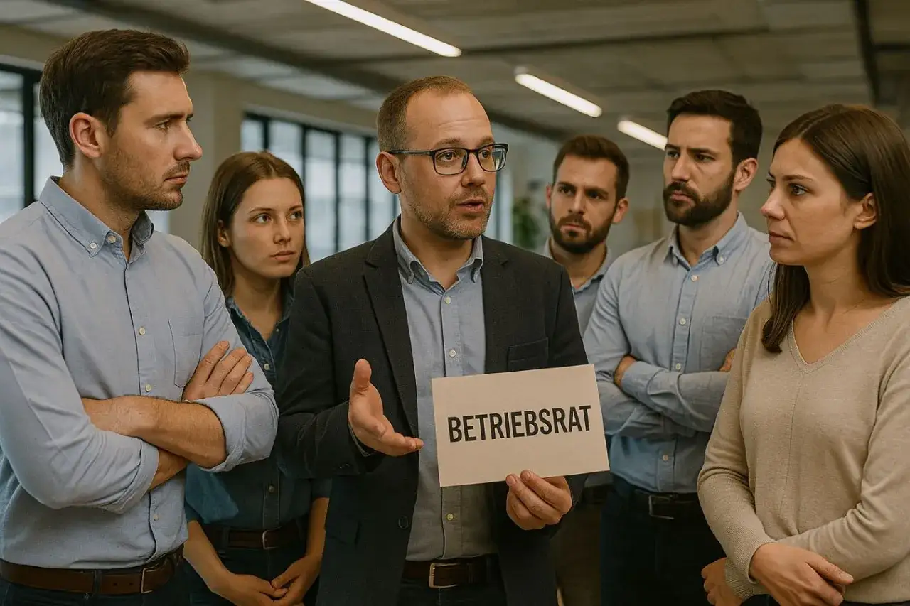 Ein Mann hält ein Schild mit