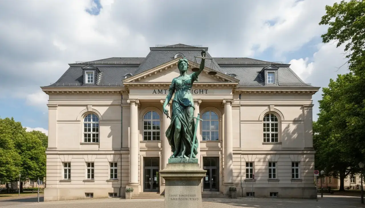 Justitia-Statue vor dem Amtsgericht. Hier könnte eine Beschwerde gegen Beschluss Nachlassgericht Kosten eingereicht werden.